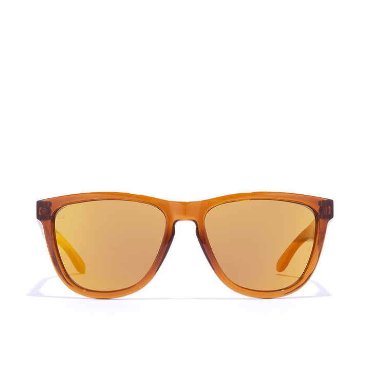 Translucent caramel-pink square sunglasses, polarised lenses, Unisex