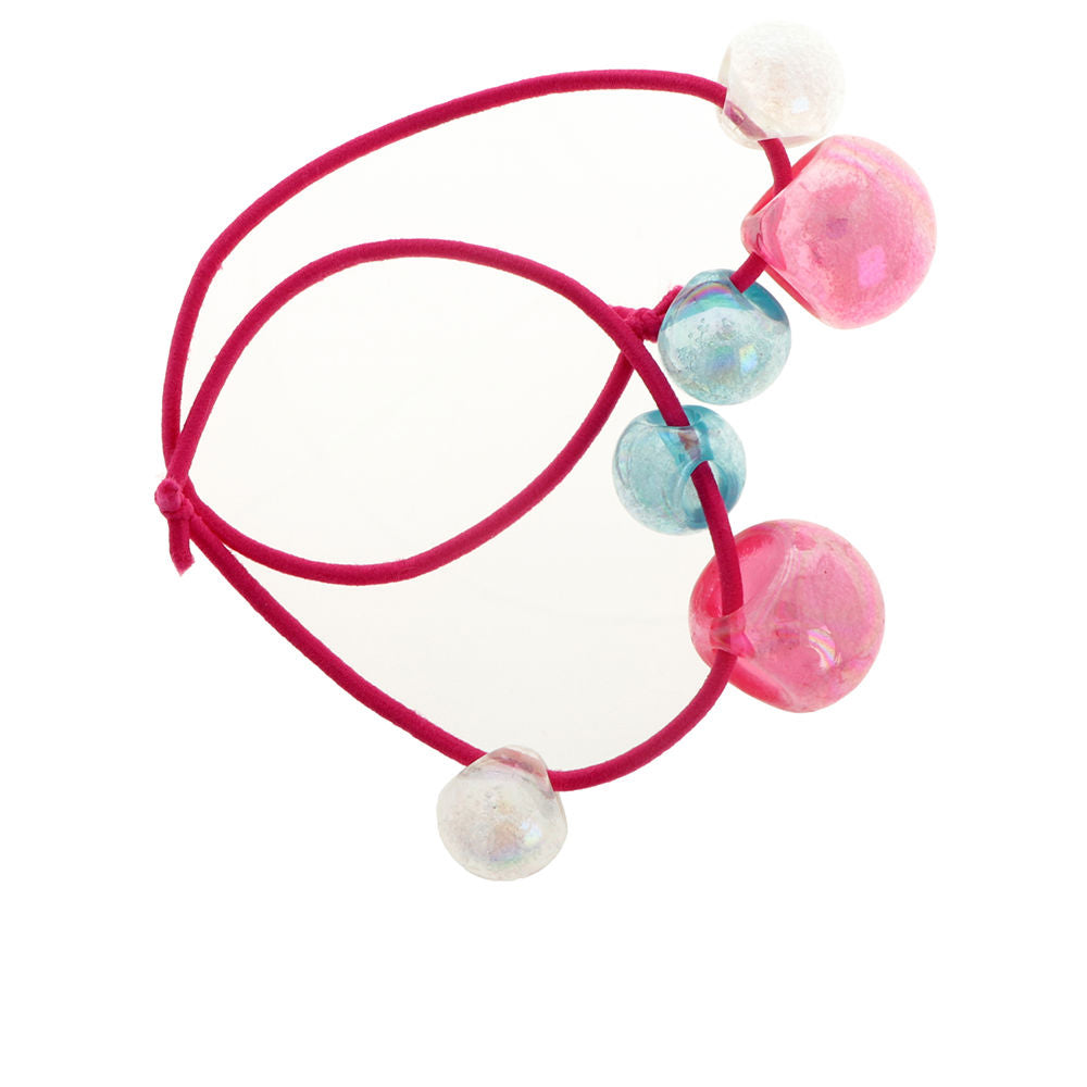 Two 11 cm Inca hair elastics with multicolored round plastic beads, set of two