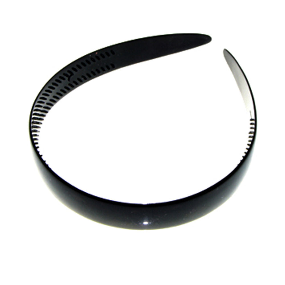 Inca Black 2 cm wide French-style plastic headband with perforated inner side and small internal teeth