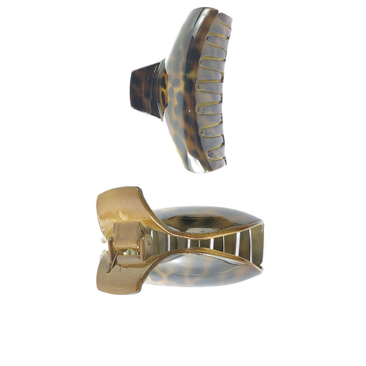Brown animal-print curved French-style resin hair clip, 3.5 × 7 cm, unisex