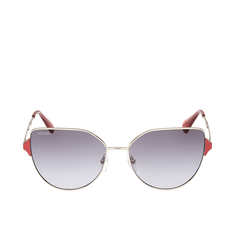 Max &amp; Co Gold metal cat-eye sunglasses with gradient gray lenses, red temple tips, metal nose pads