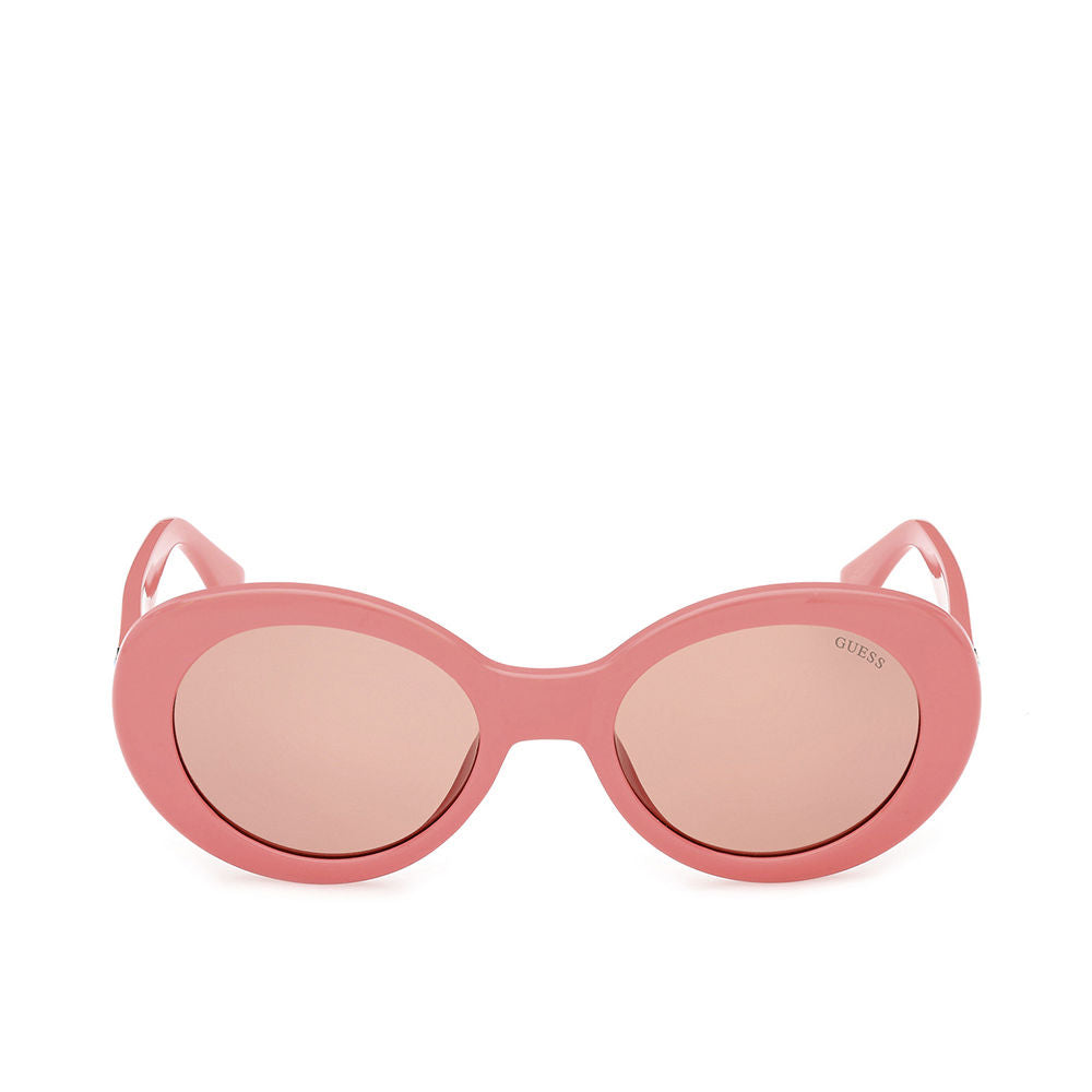 Oval pink injected-frame sunglasses with burgundy lenses, 51 mm lens diameter