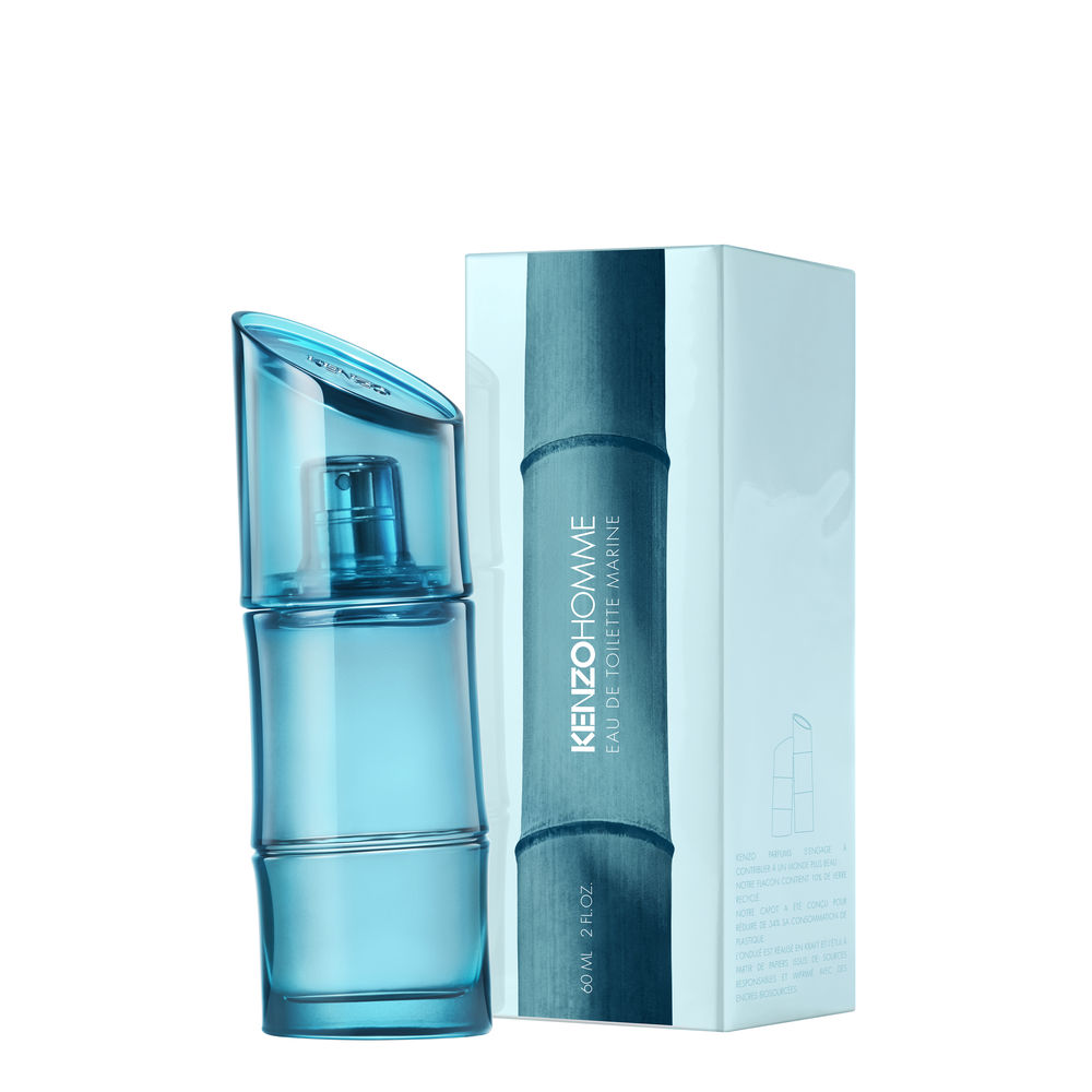 Translucent blue-green 60 ml spray bottle; marine, woody men's fragrance