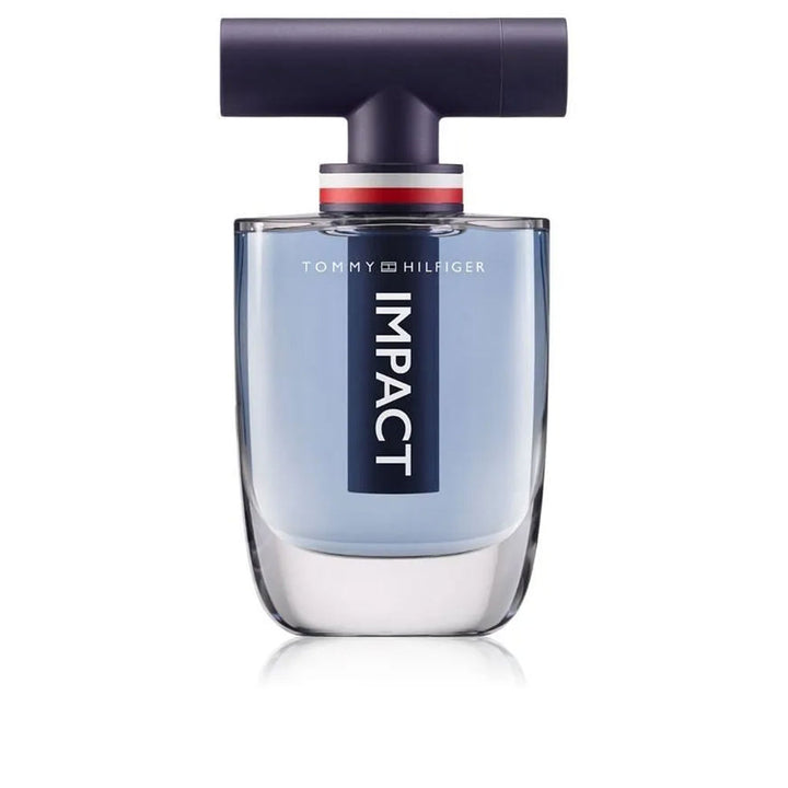 Blue-tinted T‑shaped perfume bottle, 100 ml, woody-citrus fragrance for Man