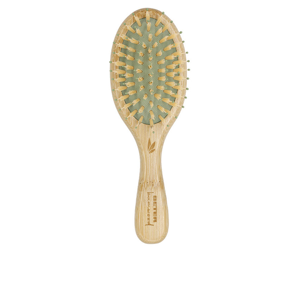 Small bamboo hairbrush with mixed nylon pins, compact travel size for Women
