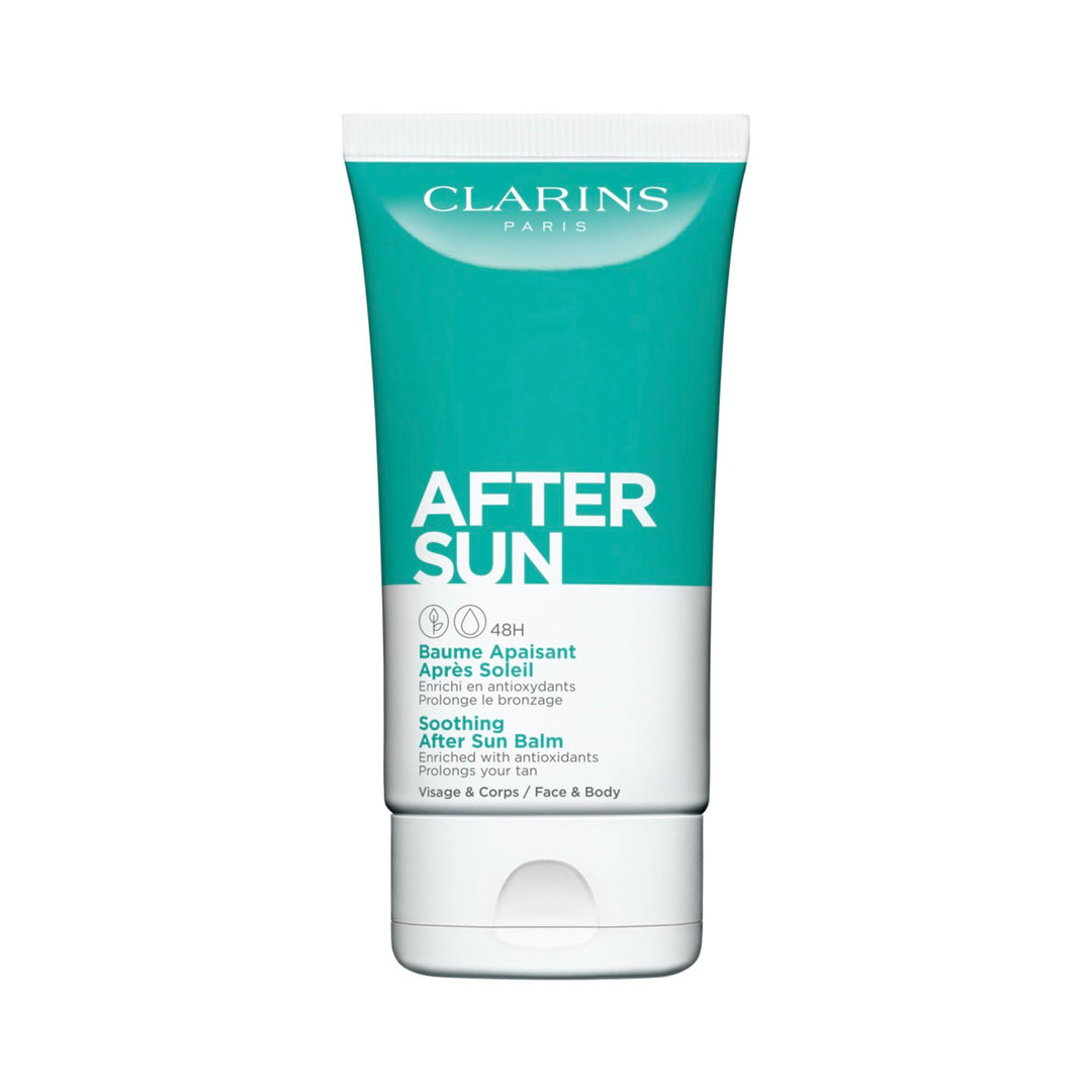 150 ml creamy after‑sun balm in tube, shea and aloe ingredients highlighted