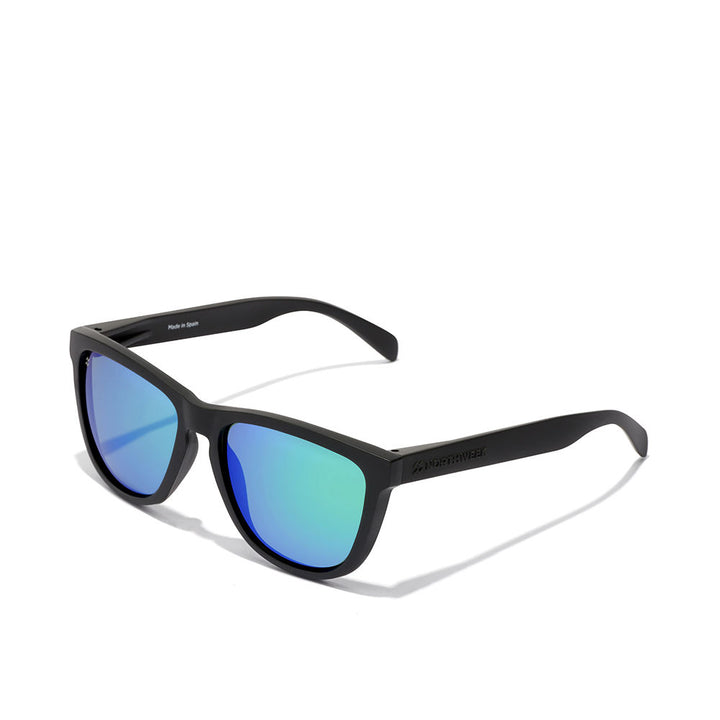 Matte black rectangular unisex sunglasses with polarised lenses