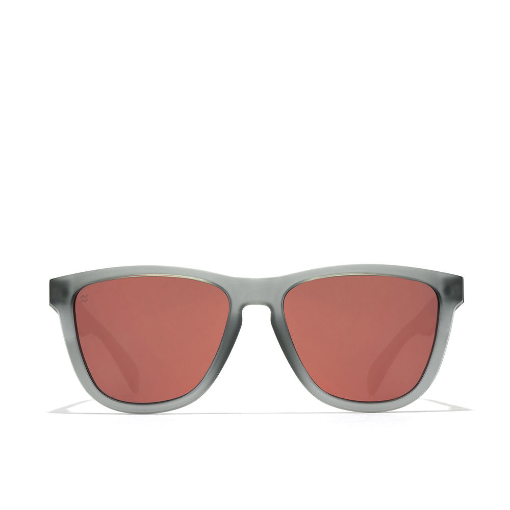 Unisex rectangular grey ruby polarised sunglasses, black nylon frame, 140mm lenses
