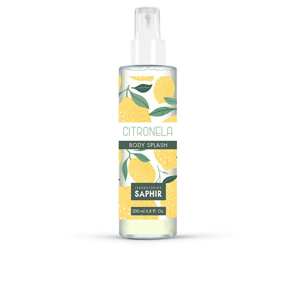200 ml citronella body splash in clear spray bottle, label with botanical motif