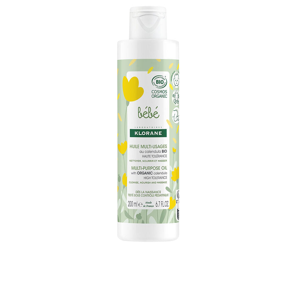 Bottle of Klorane Bébé Bio all-purpose baby oil with calendula, for soothing baby care