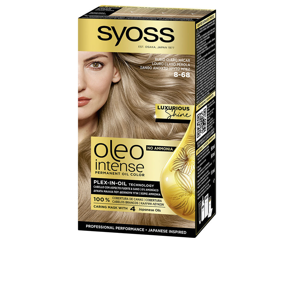 Boxed oil‑infused light pearl blonde hair colour, applicator, cream formula