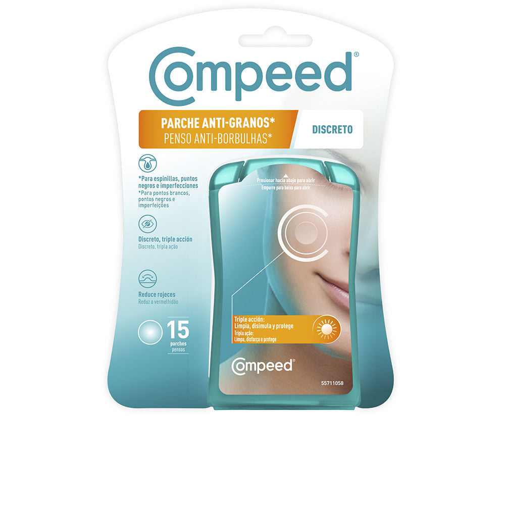 Pack of 15 thin hydrocolloid acne patches, discreet beige round patches