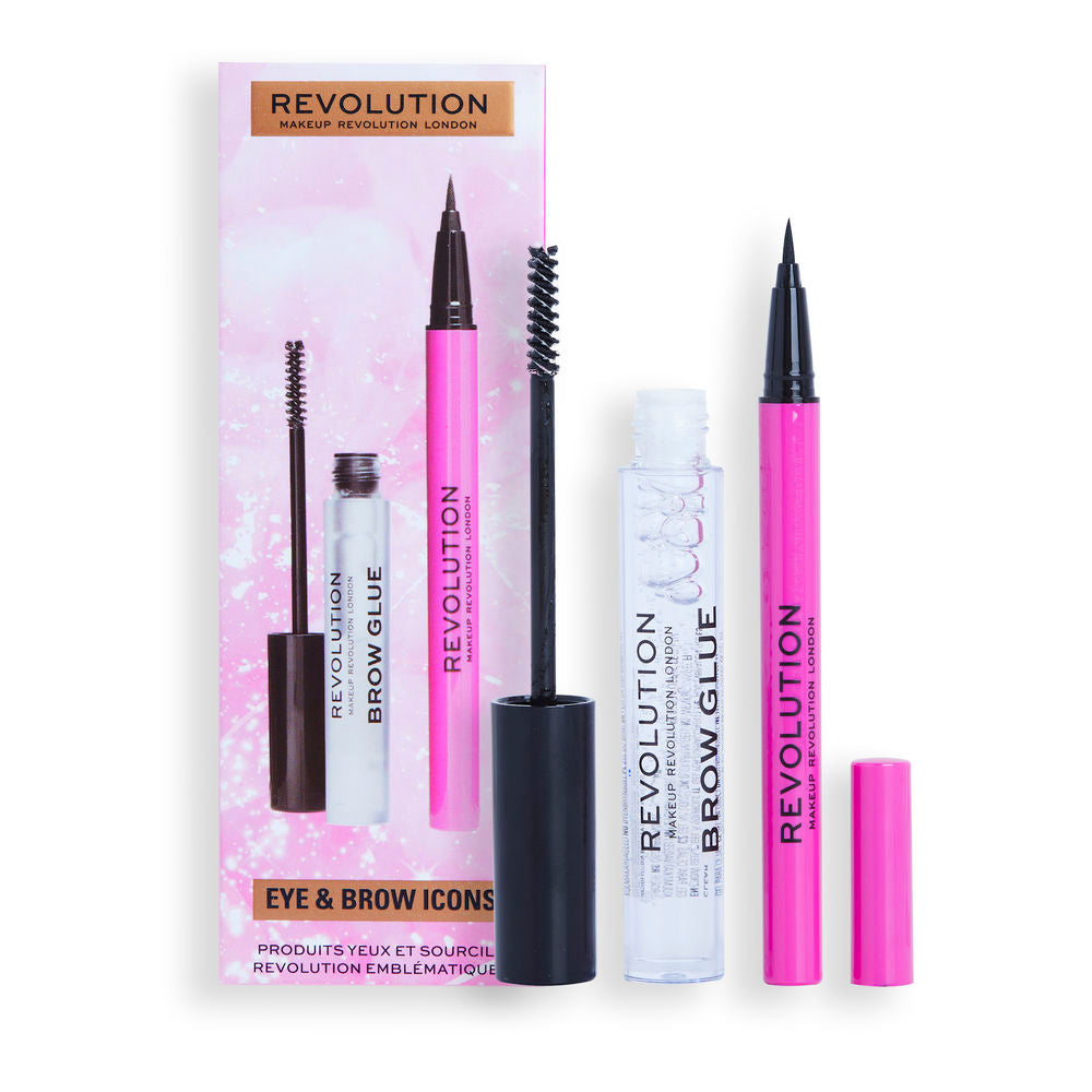 Revolution Make Up Compact duo with pink, black, clear plastic casing, brush and pen tip applicators, modern sleek design