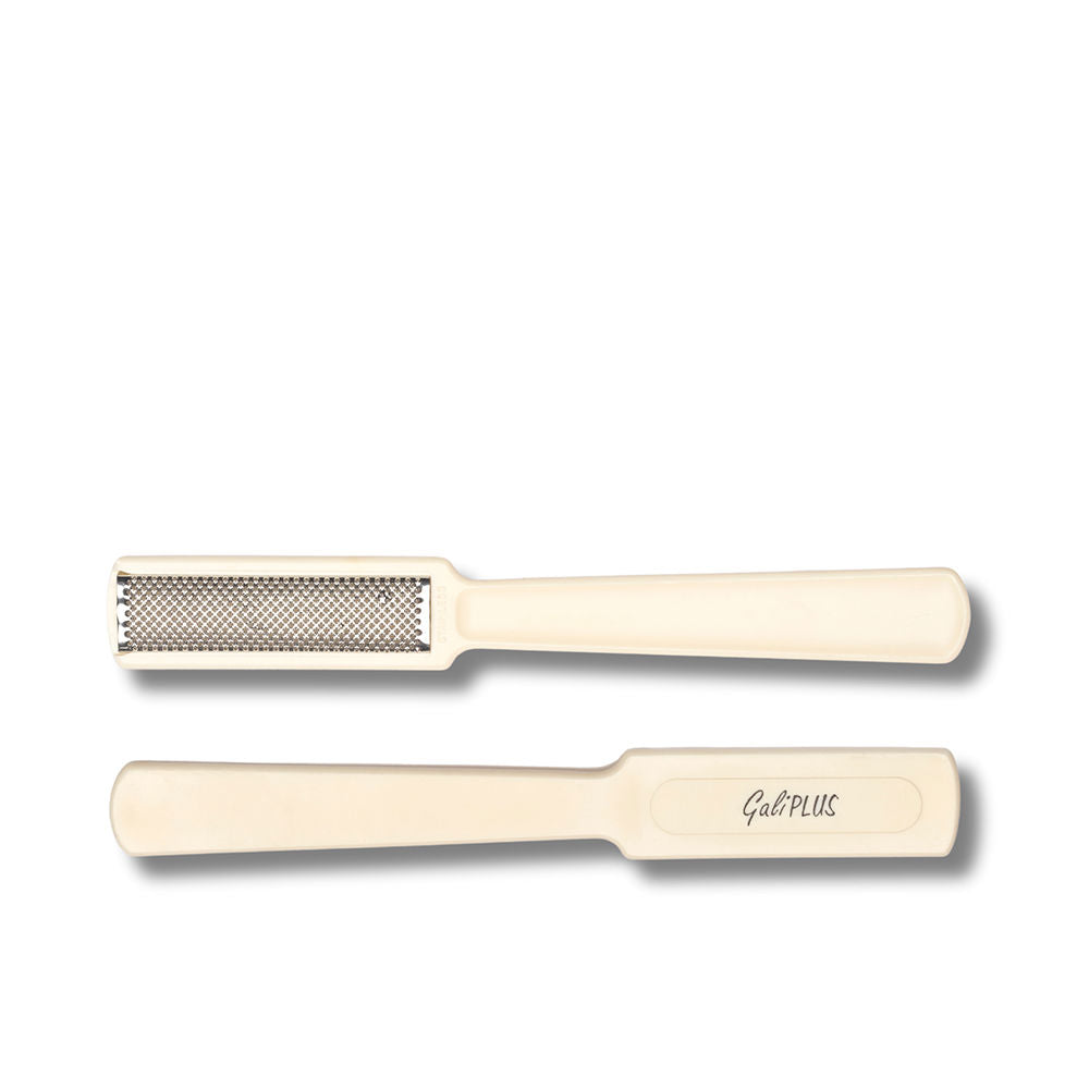 Stainless-steel foot callus scraper with slim contoured blade and handle