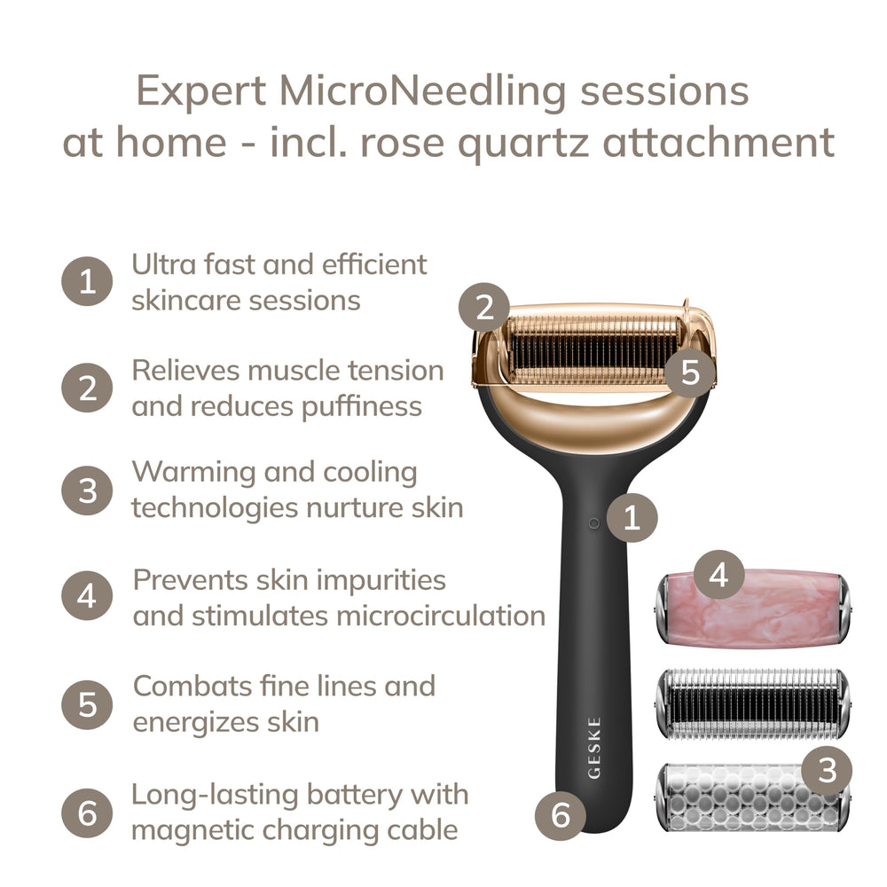Black 8‑in‑1 smart microneedle facial and body roller with app guidance