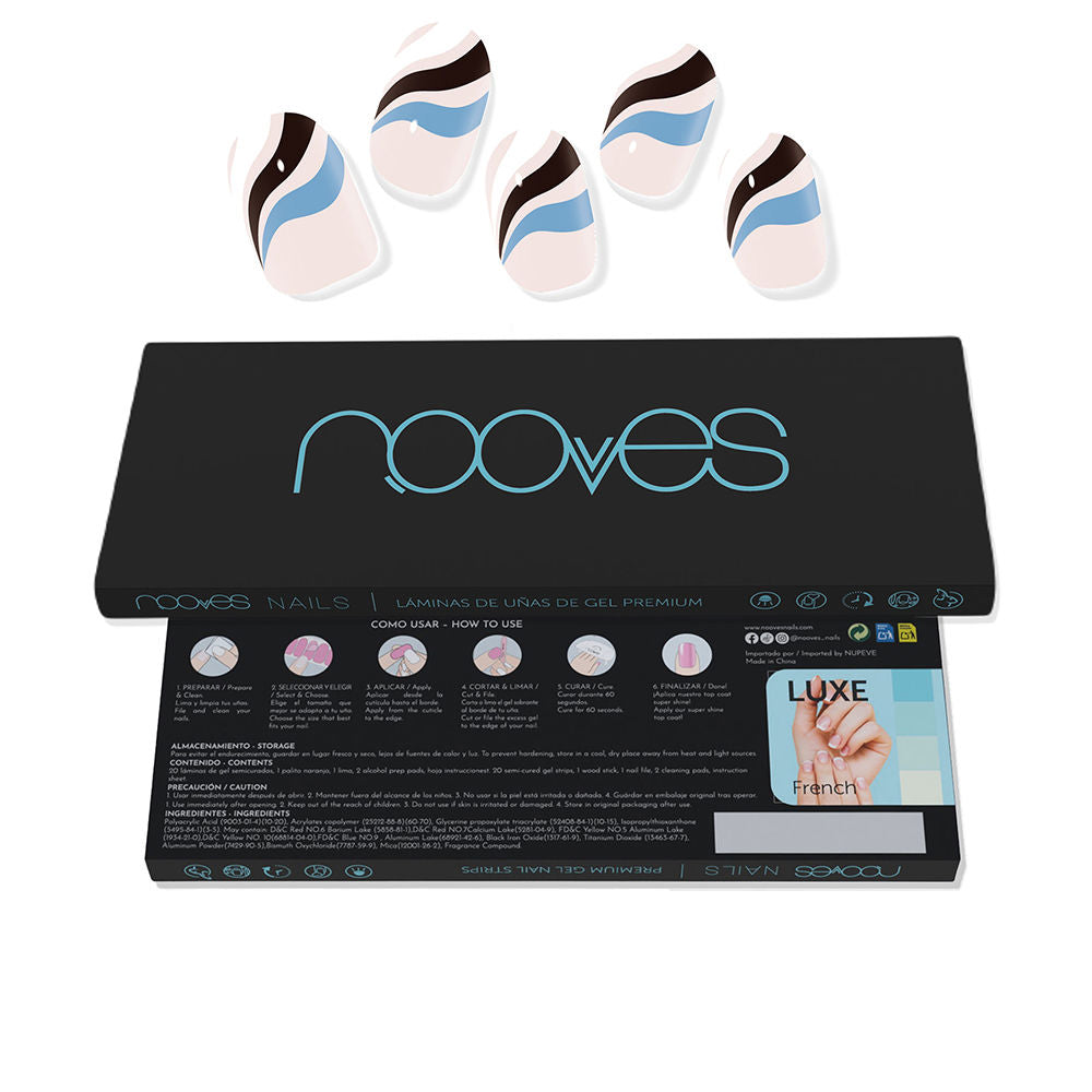 Nooves precured gel nail sheets in patterned design, ready for at-home application