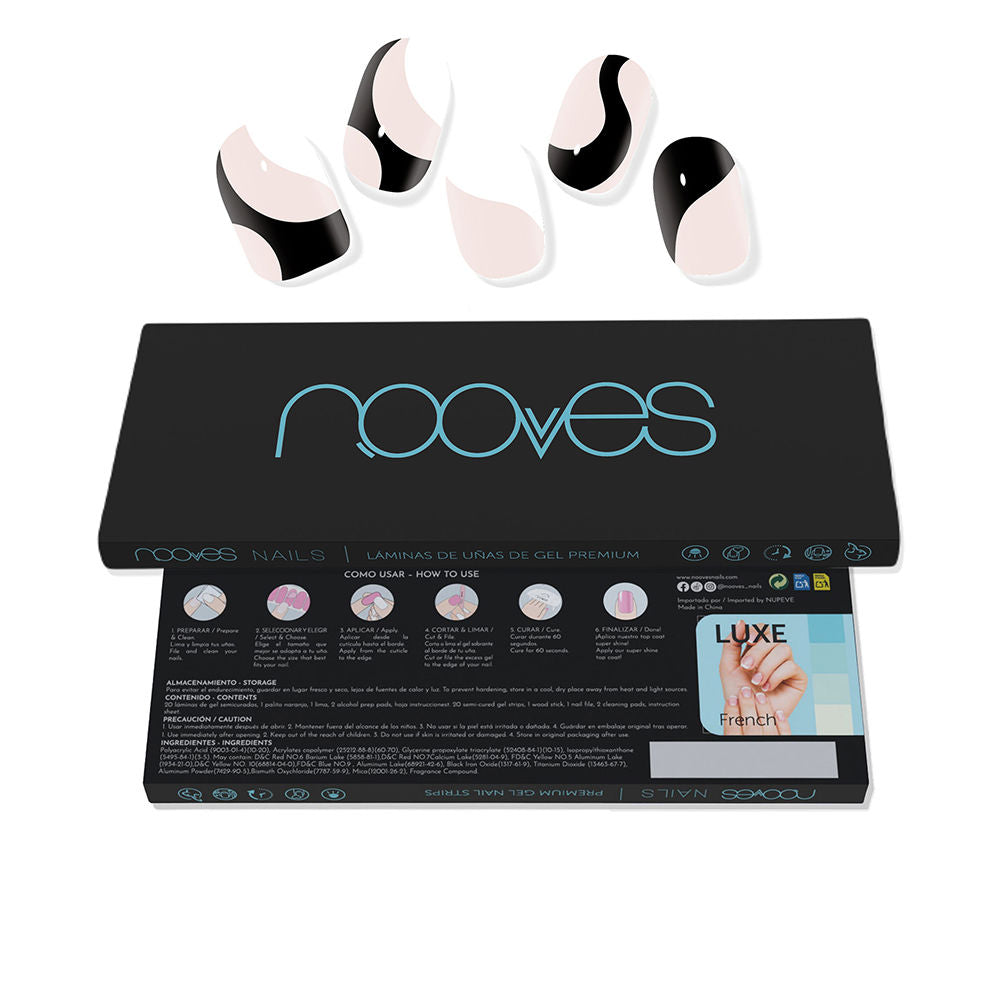 Set of 20 white cow patterned semi-cured gel nail strips, glossy finish