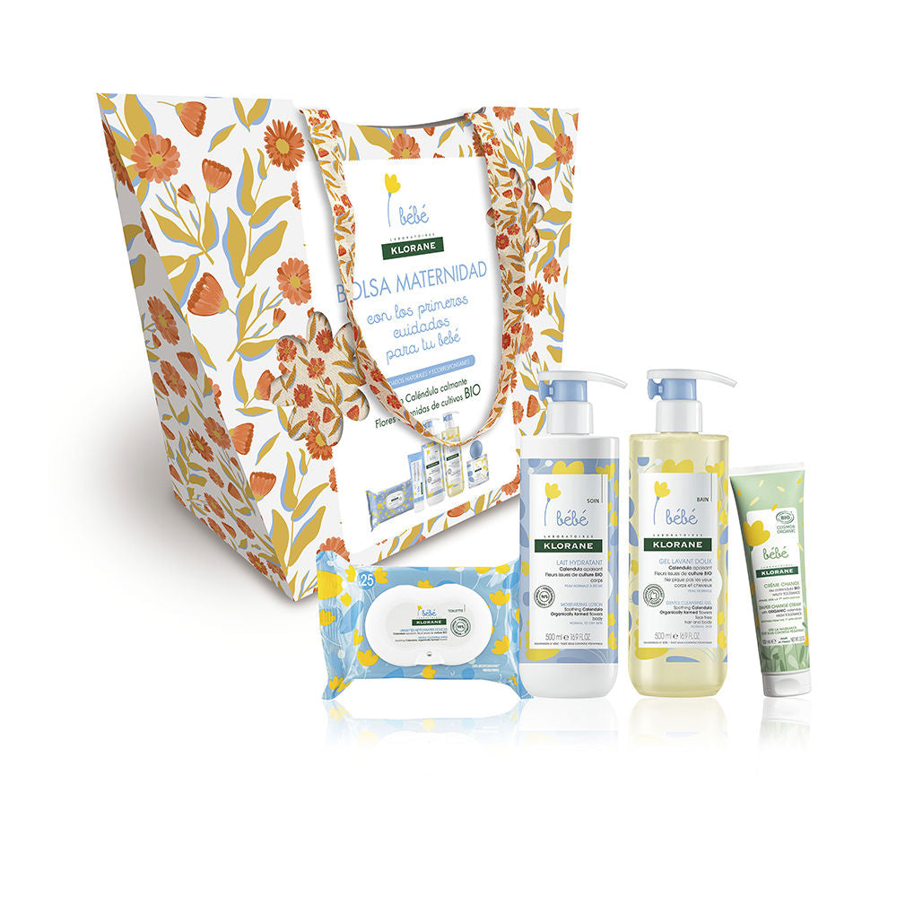 Bottle of Klorane baby hydrating milk with calendula for delicate infant skin