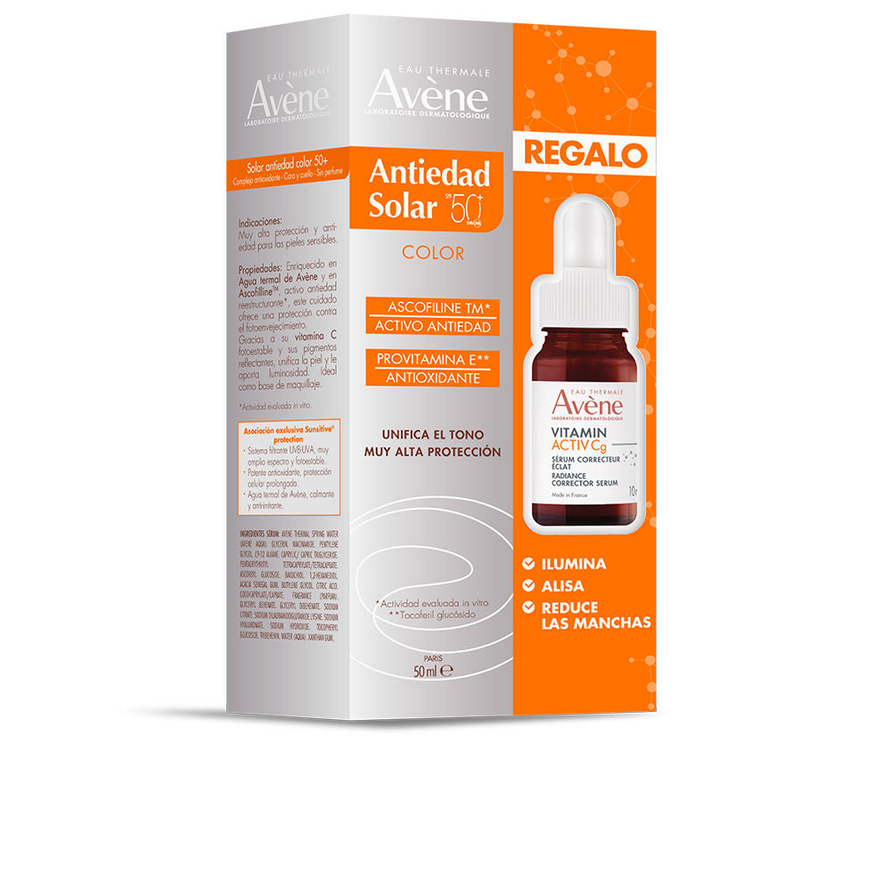 Avène Modern clinical box and dropper bottle image in white and orange, paper packaging with logo and benefit text