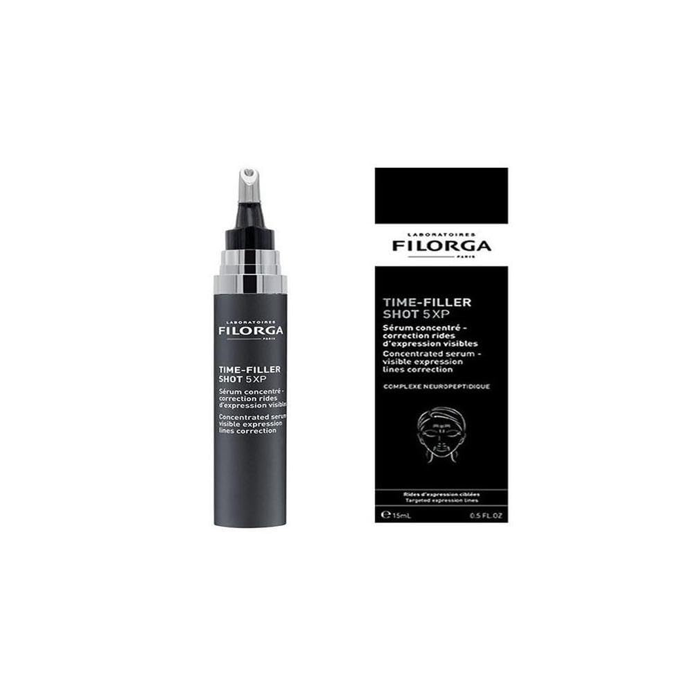 Laboratoires Filorga Glass serum bottle with dropper, frosted finish and minimalist label, targeted anti-wrinkle concentrate