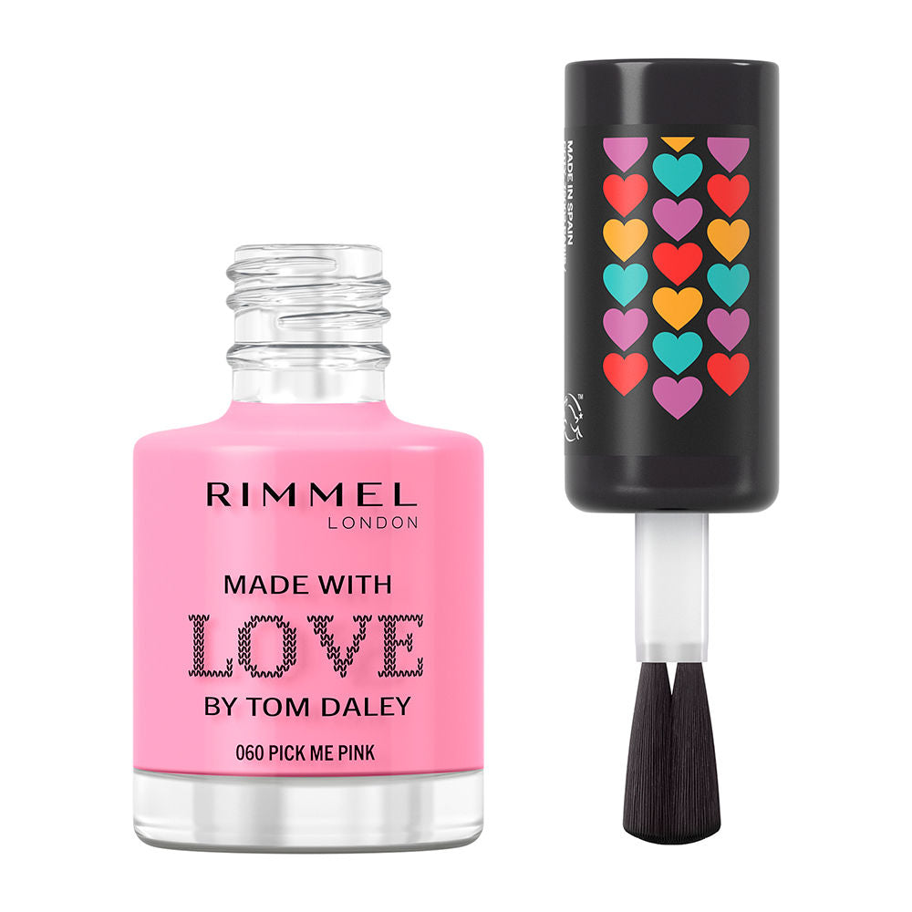 Small 8 ml glossy pink nail polish bottle with curved brush, quick-dry finish