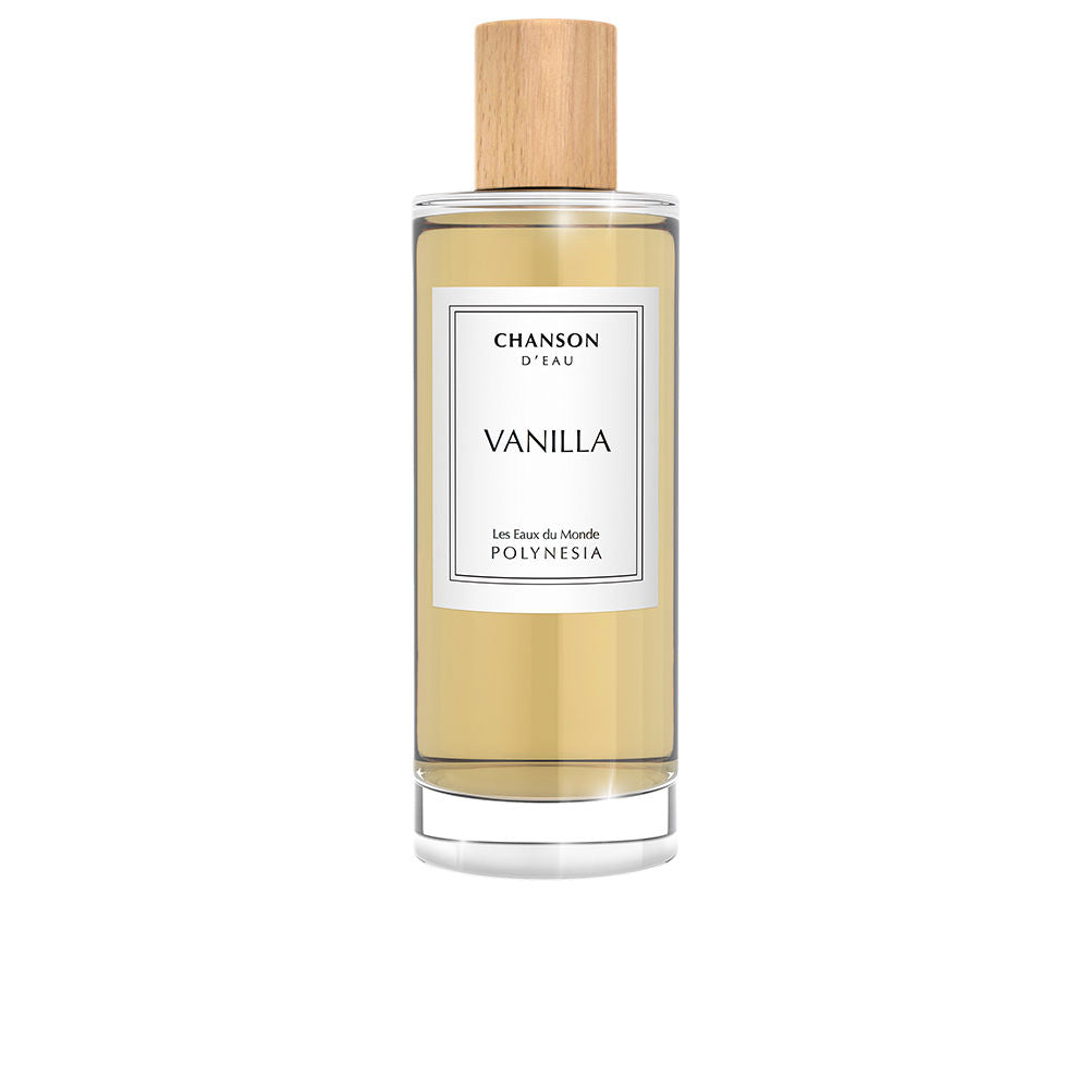 Clear perfume bottle with light amber liquid, 100 ml, Vanilla pear and apple scent for Women