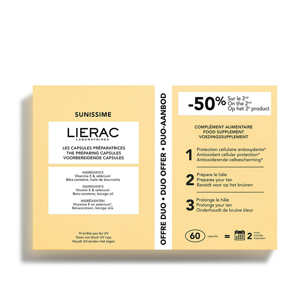 LIERAC Sunissime tanning capsules bottle with sun-inspired branding