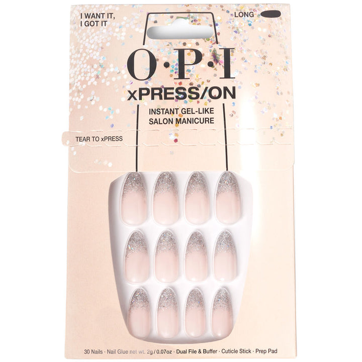 Set of 30 glossy press‑on nails with prep pad, adhesive and tools in floral shade