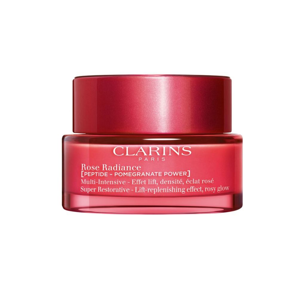 Clarins Rose Radiance Multi‑Intensive Cream jar with soft pink cream texture