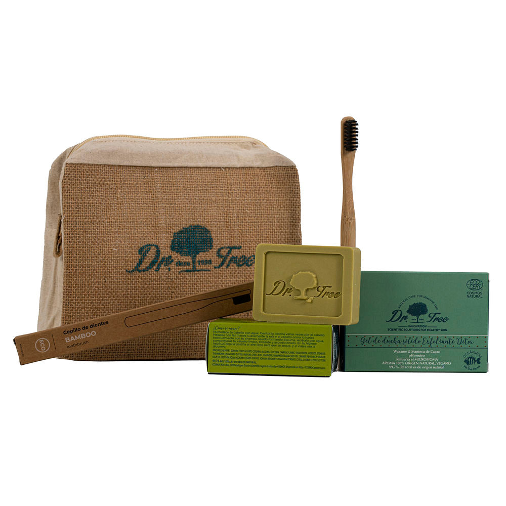 Compact set: solid shampoo bar and solid body gel in travel-ready pouch, Unisex