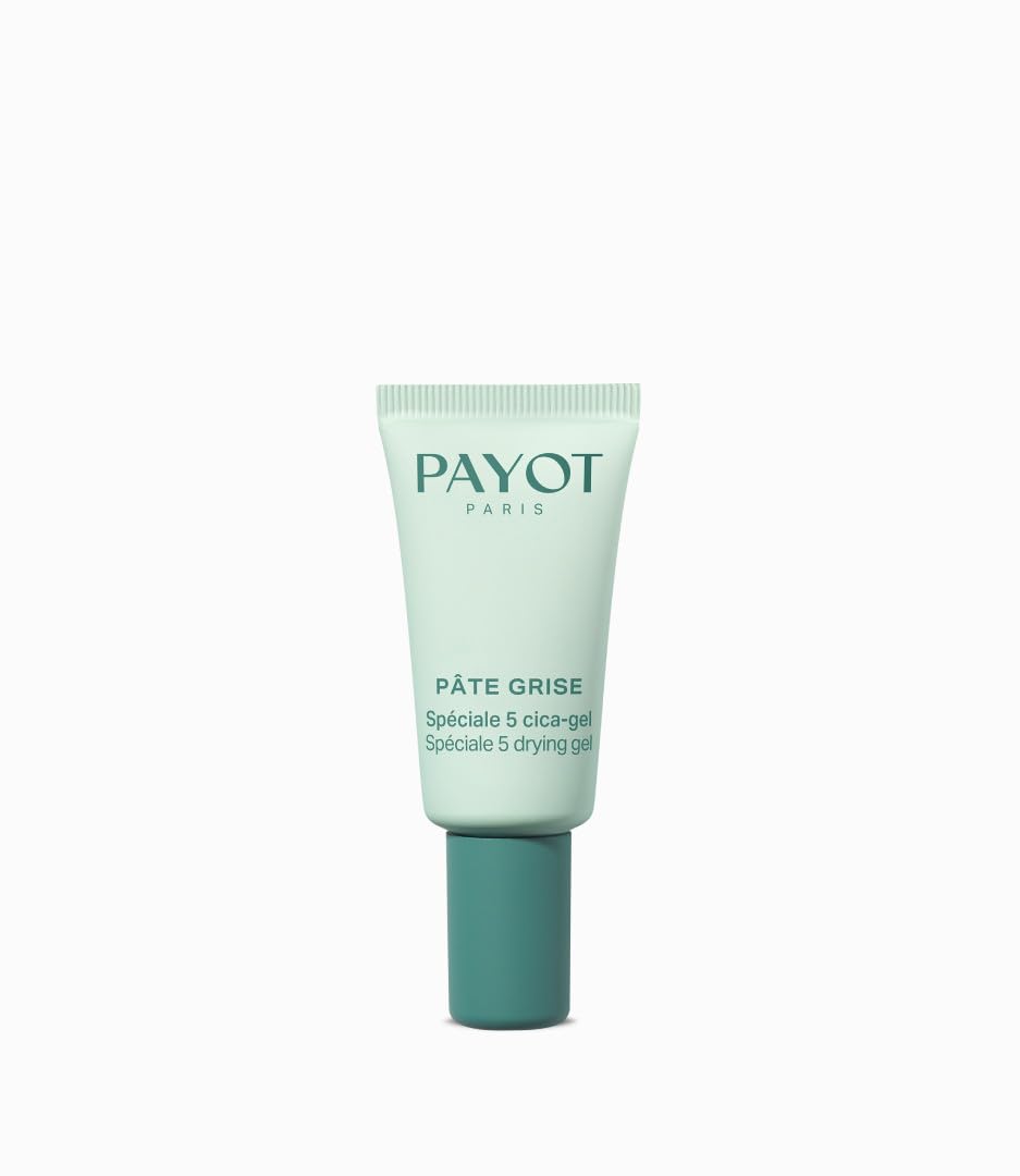 Payot Small green gel tube with minimalist label, precise nozzle applicator for targeted calming treatment