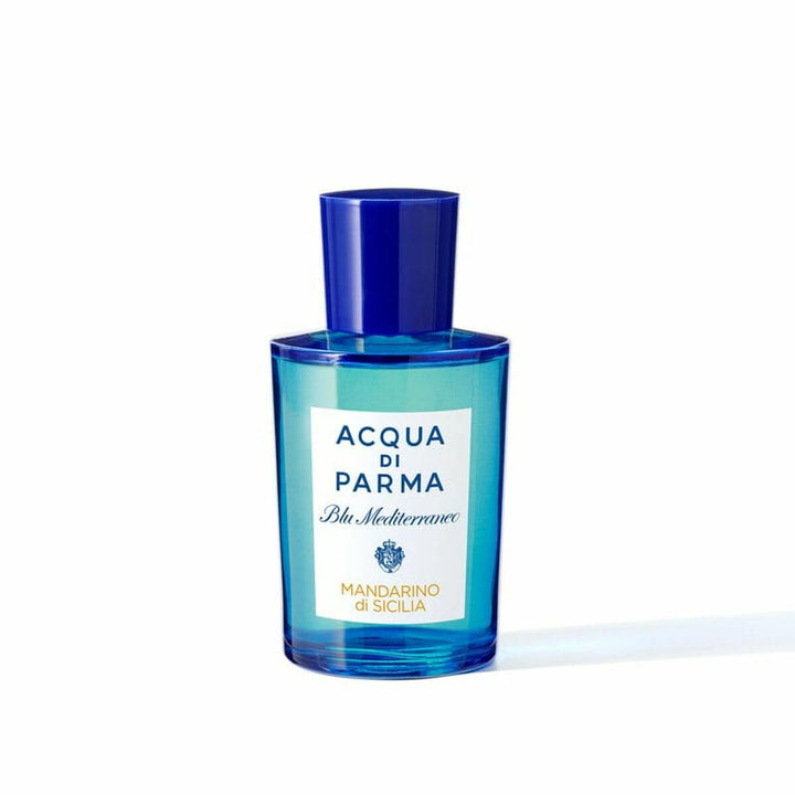 Blue‑toned glass bottle of green mandarin eau de toilette, 100 ml, Unisex