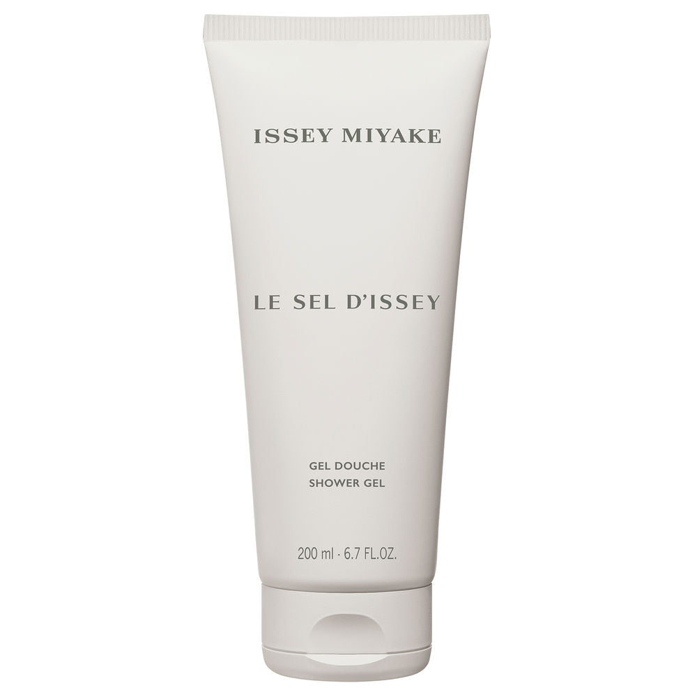 Issey Miyake Off-white plastic shower gel tube with flip-top cap, minimalist printed text and clean tube shape