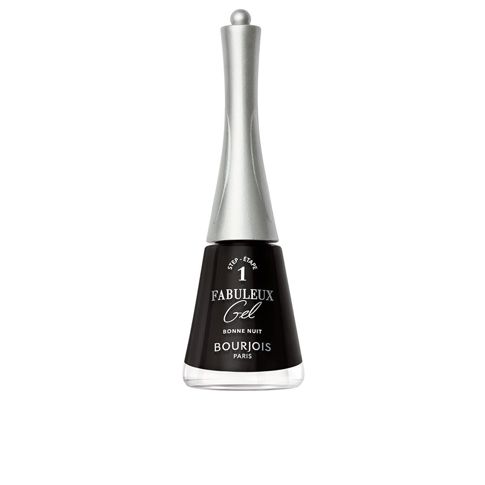 Small bottle of black gel-effect nail polish, 9 ml, wide brush visible