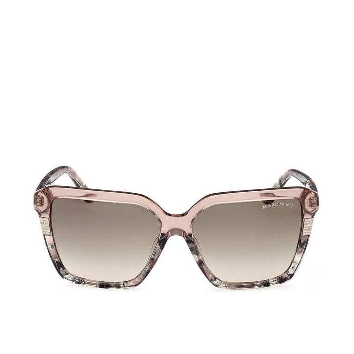 Pink-accent acetate square sunglasses with animal-print temples and 58mm lenses