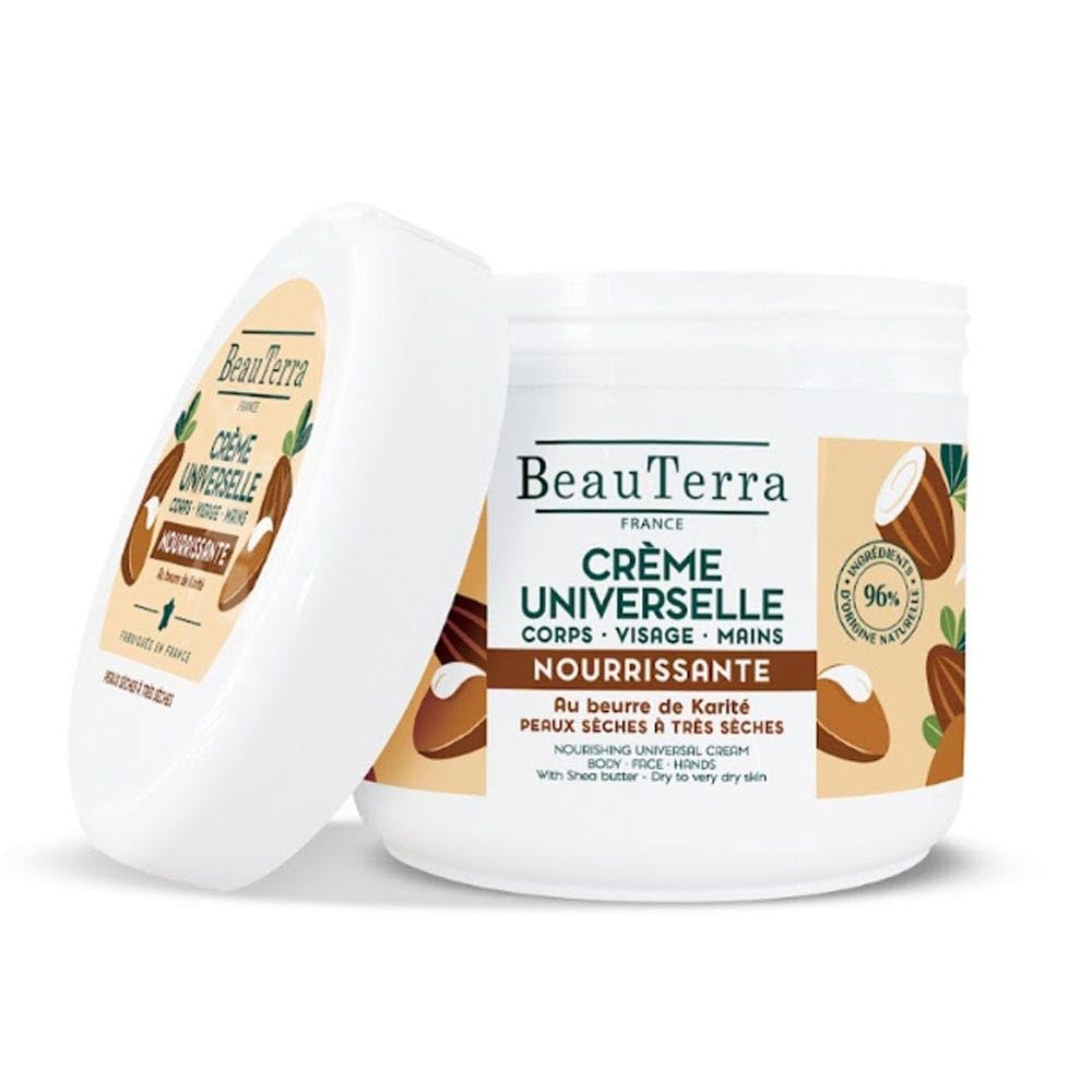 Beauterra Jar of rich cream with visible texture beside coconut and vanilla, artisan jar and clean label