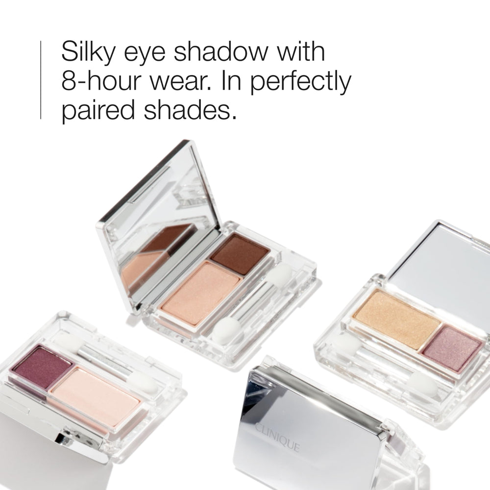 Clinique Compact eyeshadow duo with two neutral matte and shimmer pans, included brush and sponge