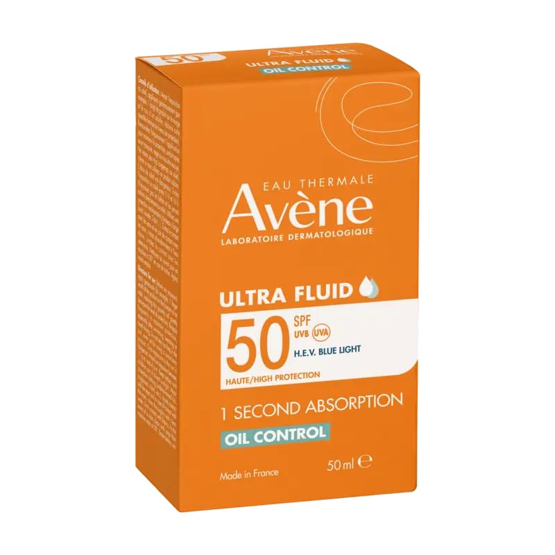 50 ml ultralight SPF50 fluid sunscreen in clear bottle, matte finish