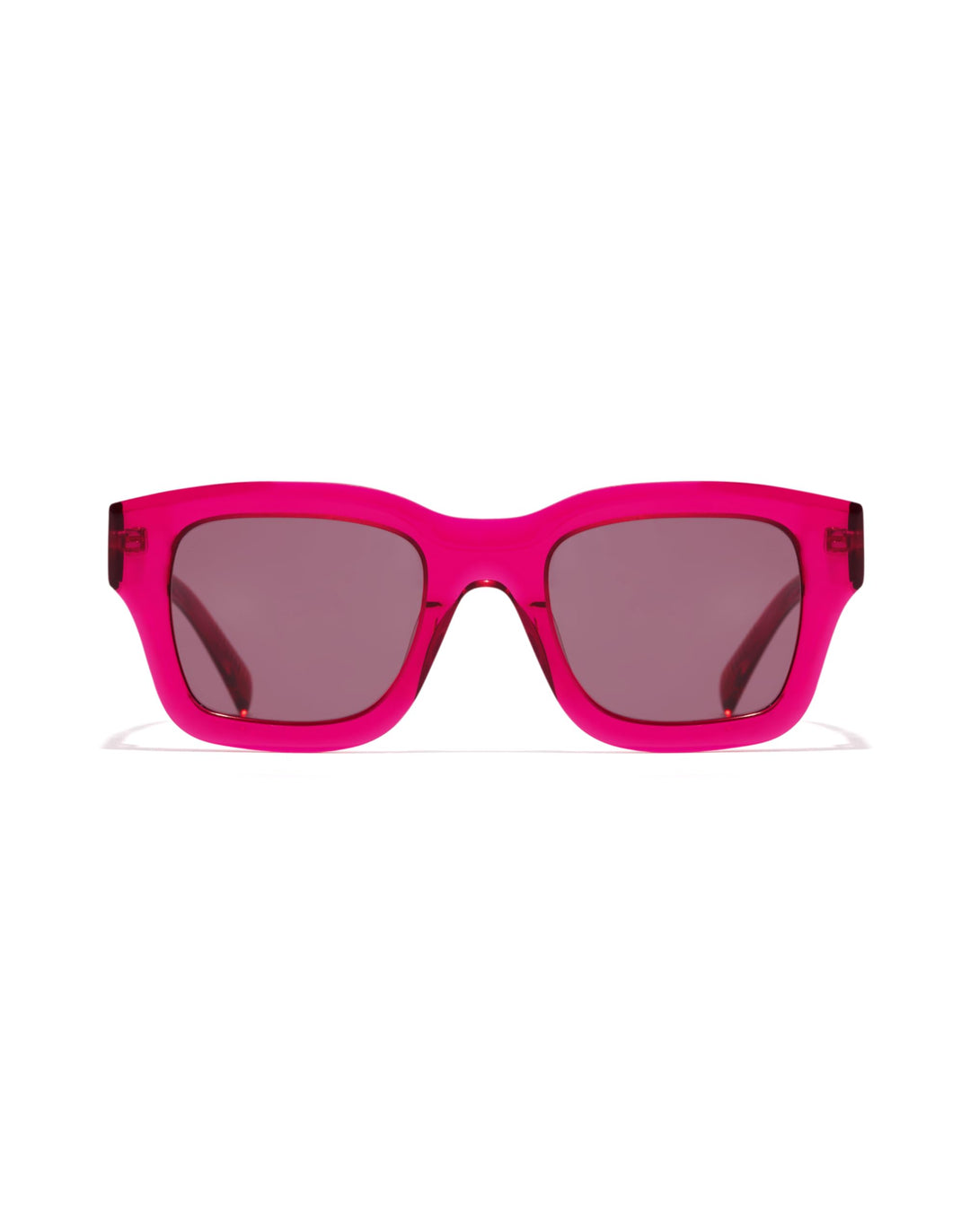 Hawkers Pink transparent plastic square sunglasses with thick frame, rectangular lenses and dark tinted lenses