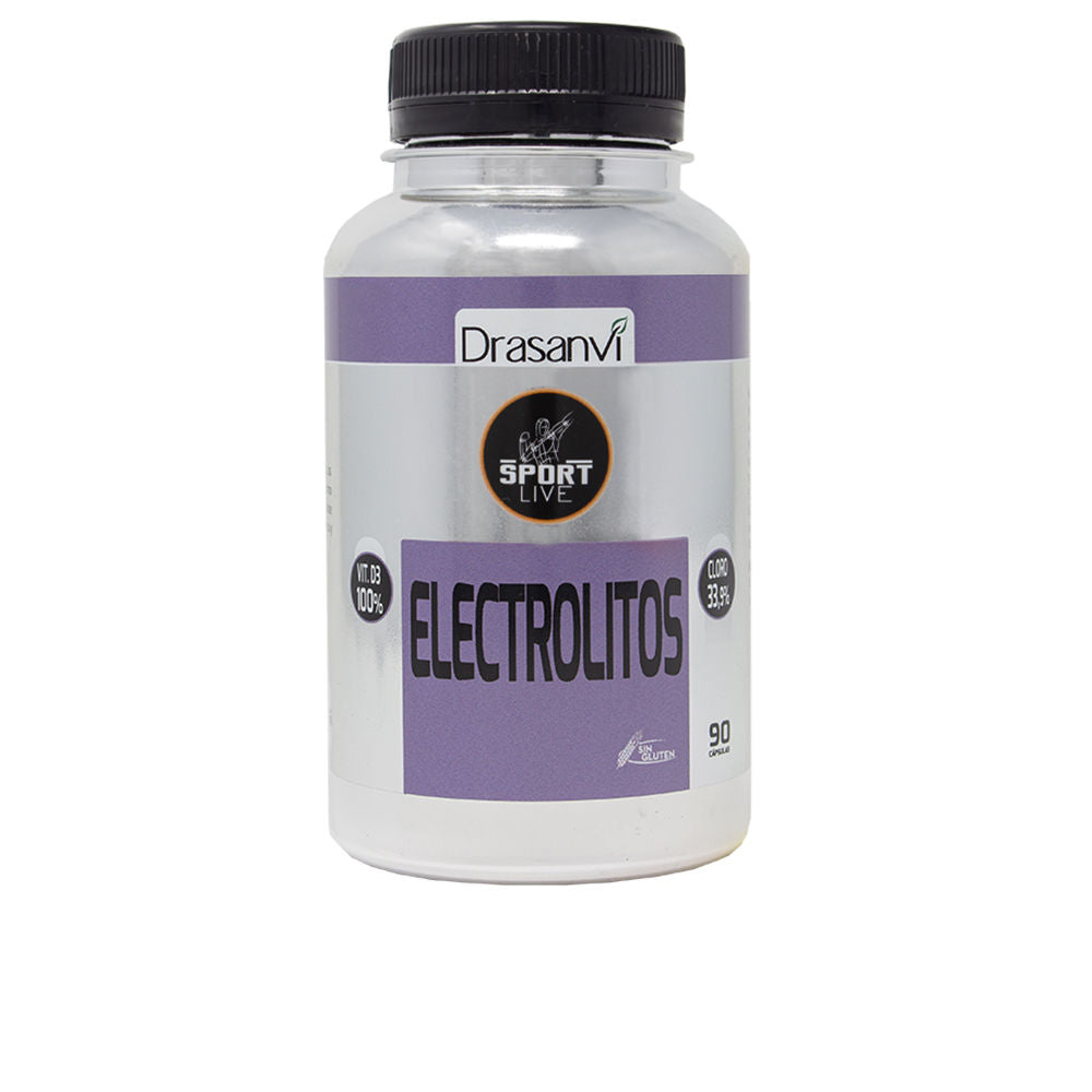 Drasanvi Plastic dietary supplement bottle with black screw cap, purple label, silver accents, logo, nutrition icons