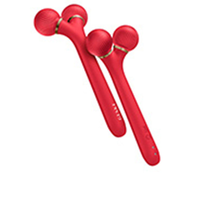Red sonic facial roller with four interchangeable heads and charging base, Unisex