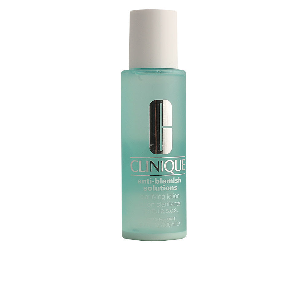 Light blue transparent cylindrical plastic lotion bottle with white cap, minimalist modern design, Clinique