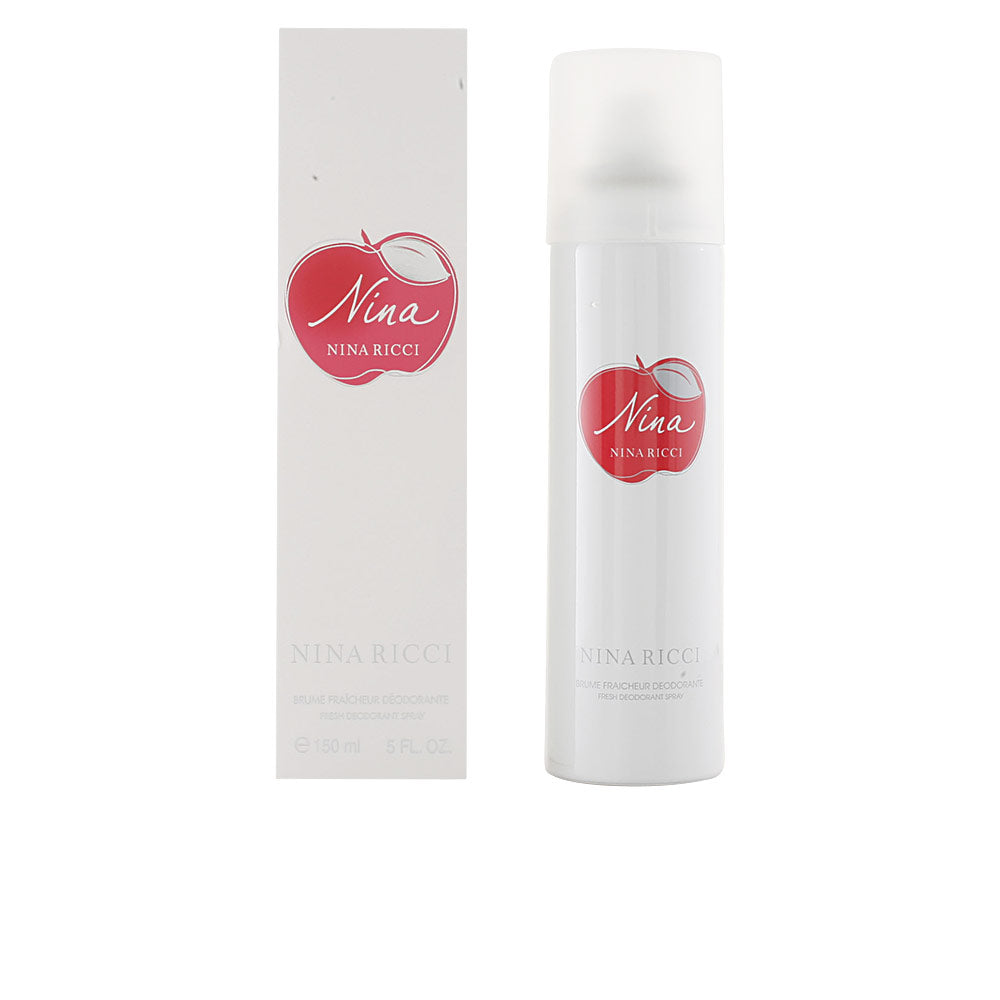 Slim Nina Ricci deodorant spray can with elegant branding and fine mist application