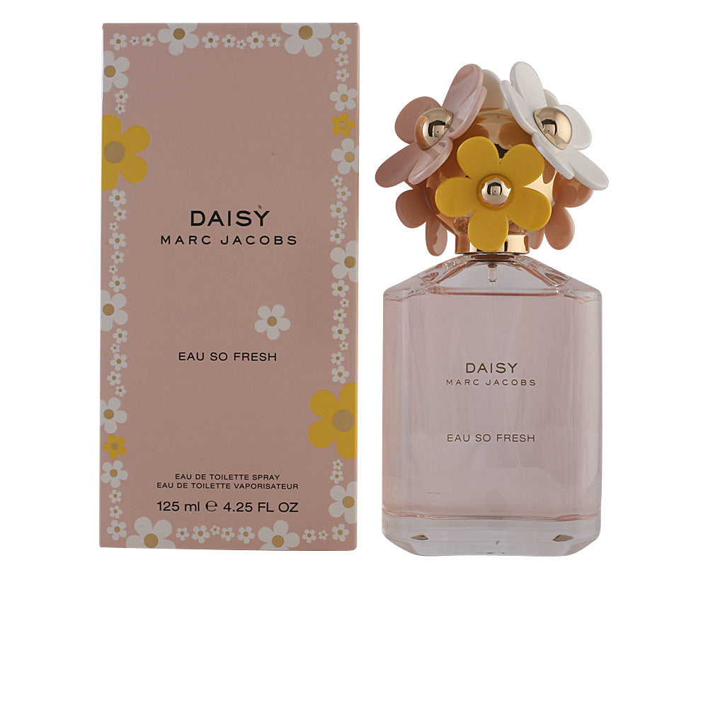 Marc Jacobs Pink glass Eau de Toilette spray with flower-shaped cap, gold accents, printed text, floral box