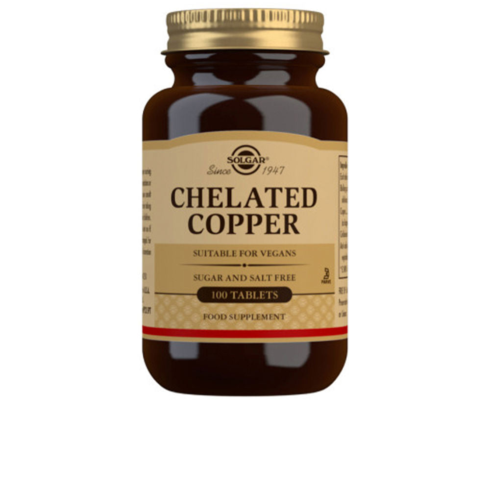 Bottle of Solgar chelated copper tablets for immune, skin and hair support