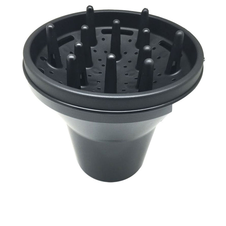 Matte black universal hair dryer diffuser with sculpted prongs and full‑grip collar