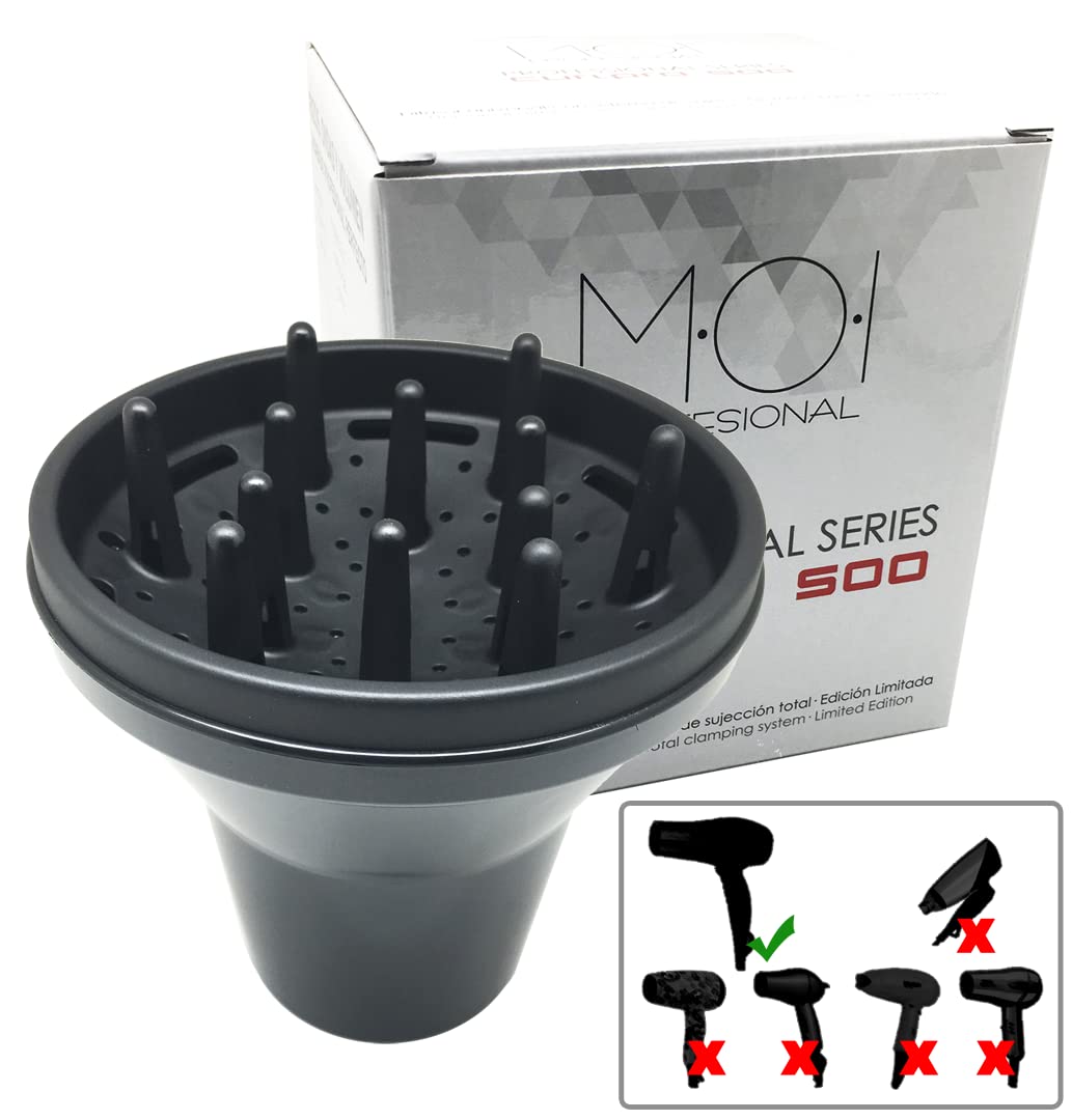 Matte black universal hair dryer diffuser with sculpted prongs and full‑grip collar