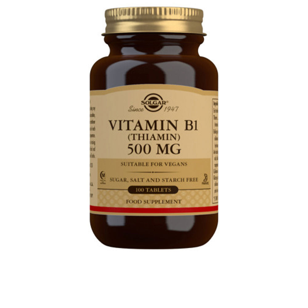 Solgar Vitamin B1 500 mg tablets bottle, high‑potency thiamine supplement