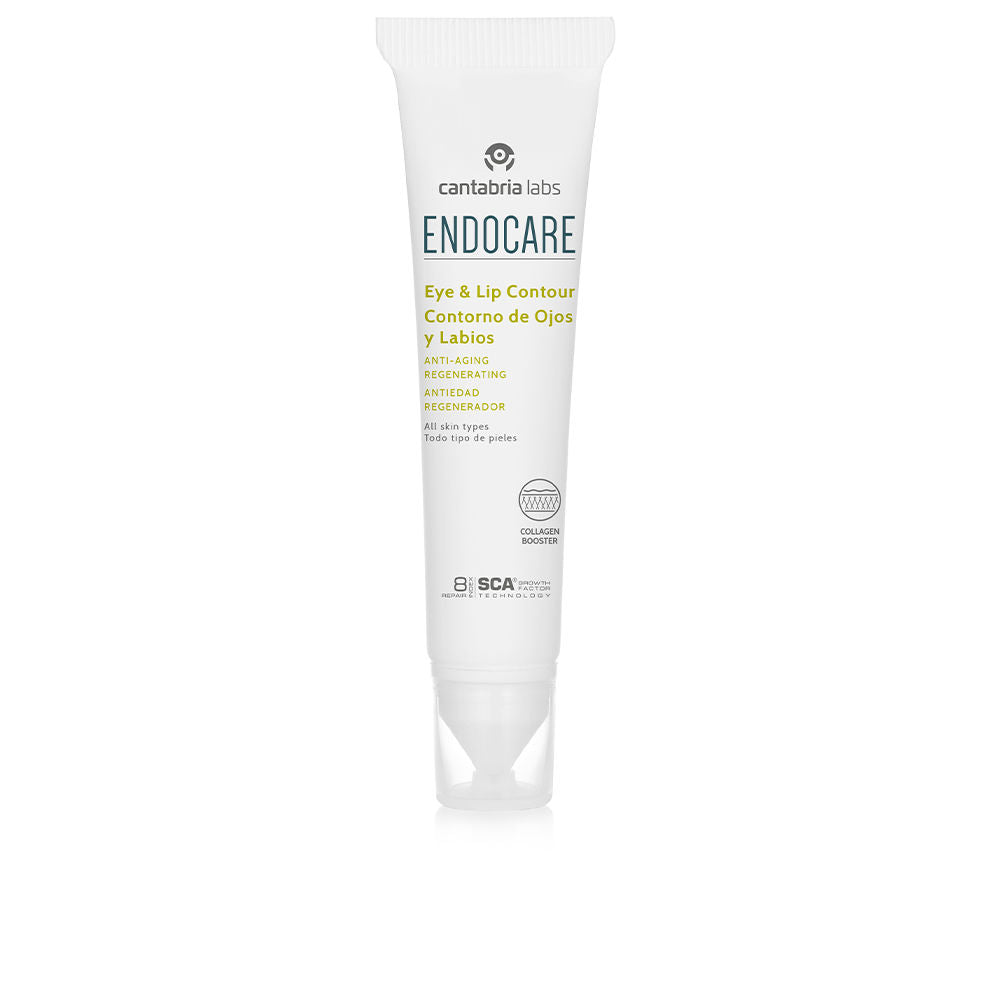 Endocare eye and lip contour lotion tube on neutral background, elegant clinical design