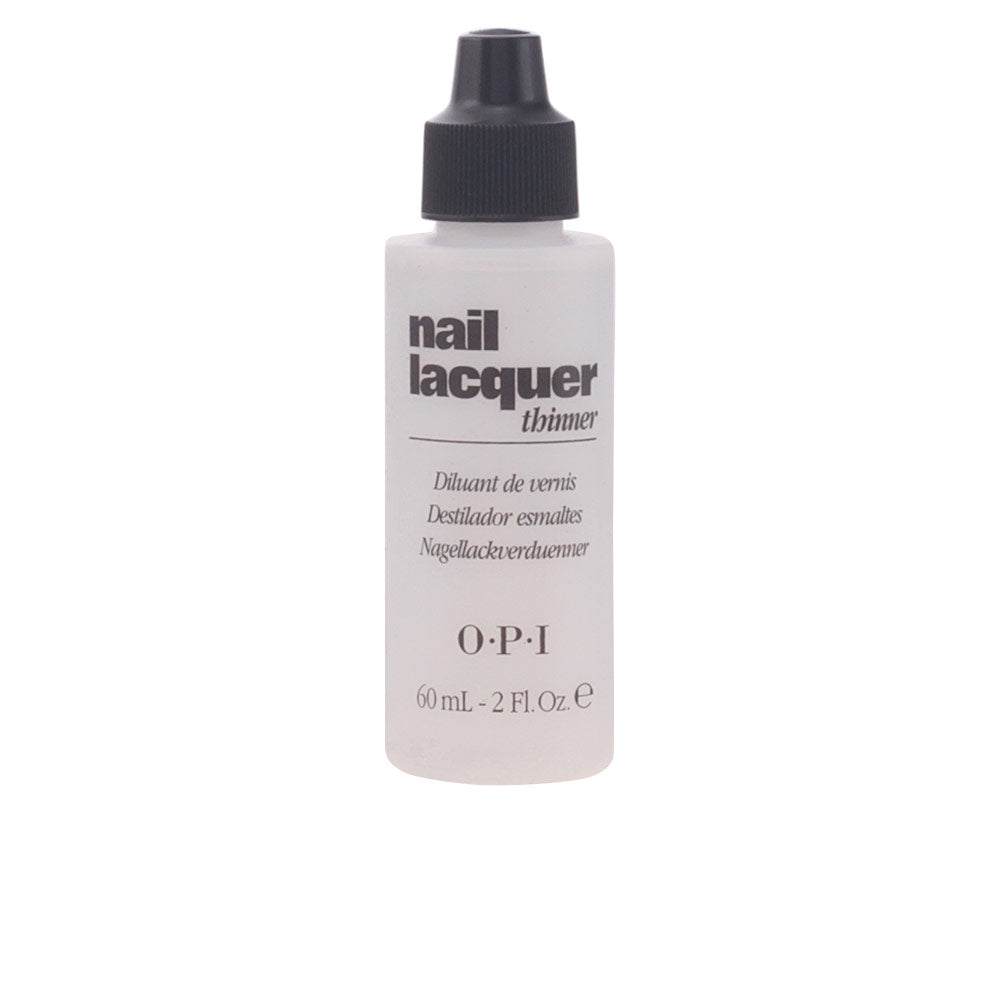 Opi Small white plastic bottle with black screw-on cap, printed front text and measurement markings